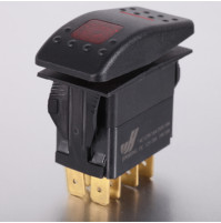 Rocker Switch with Light - 4 phase - Double Pole Double Throw DPDT (ON)-OFF-(ON) - JH-A11624GR - ASM