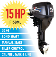 4 Stroke Outboard Motor - Tiller Control + Manual Start + Long Shaft - 3 blades- propeller 9 1/4"x11" - 15HP - F15BML - Parsun